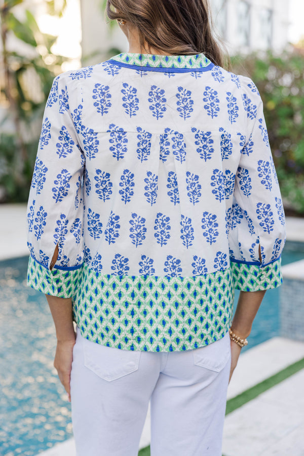 Looks Good Anywhere Blue Medallion Blouse