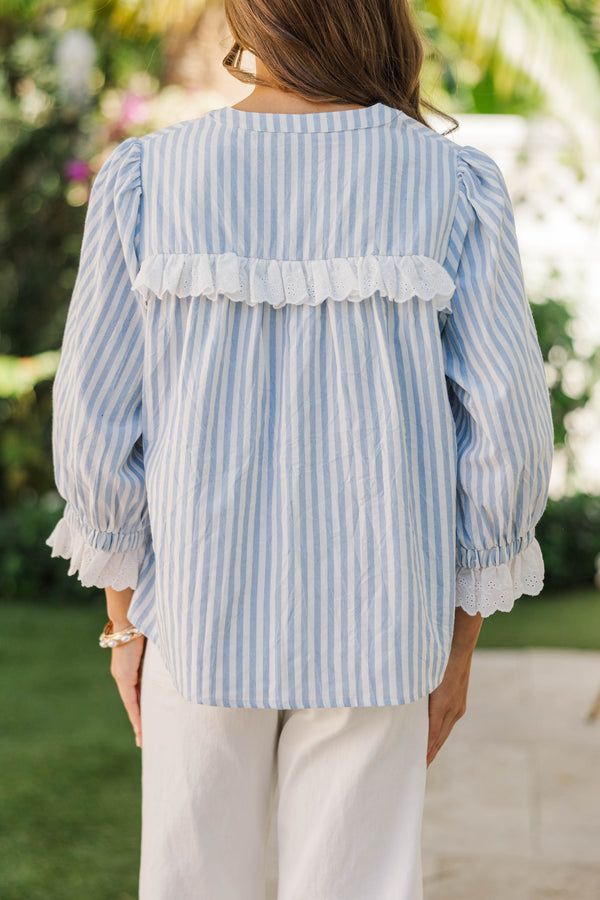 Put Together With Ease Light Blue Striped Blouse