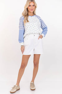 The Gardenview Light Blue Mixed Print Top