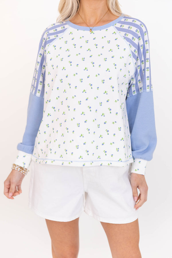 The Gardenview Light Blue Mixed Print Top