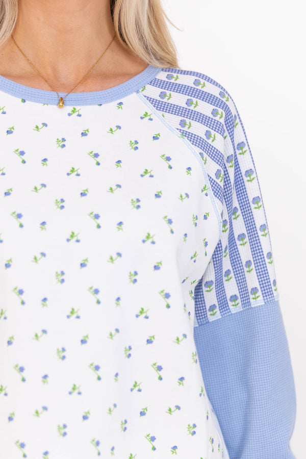 The Gardenview Light Blue Mixed Print Top