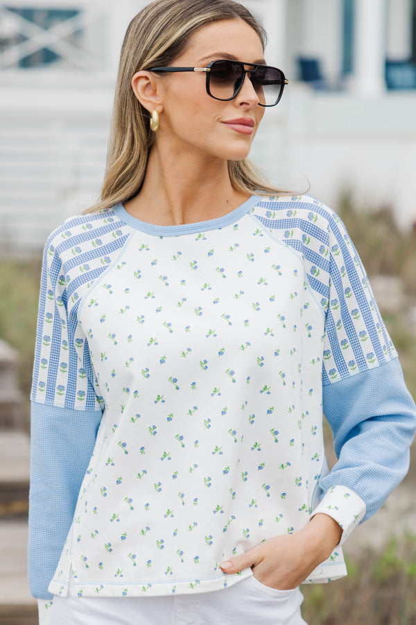 The Gardenview Light Blue Mixed Print Top