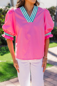 Made With Care Pink Striped Collar Blouse