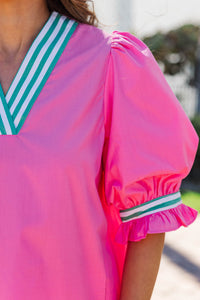 Made With Care Pink Striped Collar Blouse