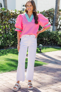 Made With Care Pink Striped Collar Blouse