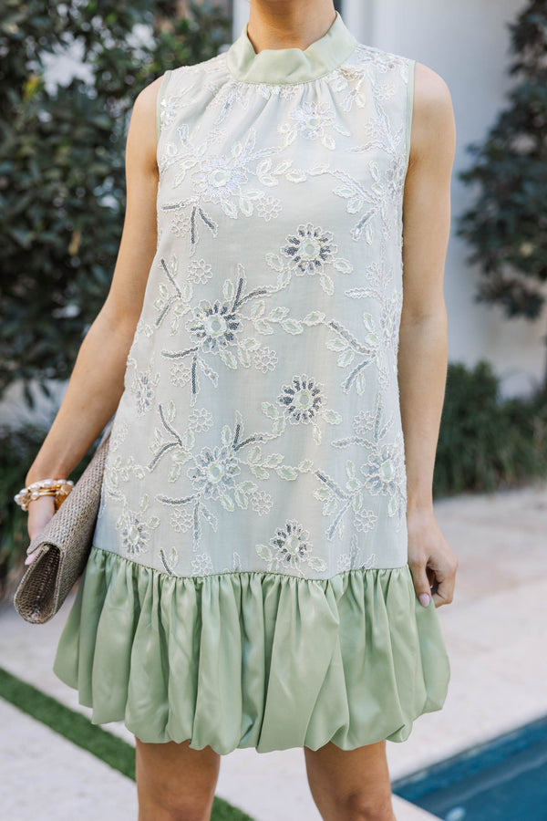 Keeping My Grace Light Green Bubble Hem Embellished Dress