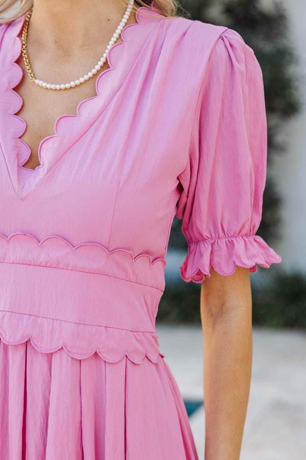 Feeling The Best Pink Scalloped Midi Dress