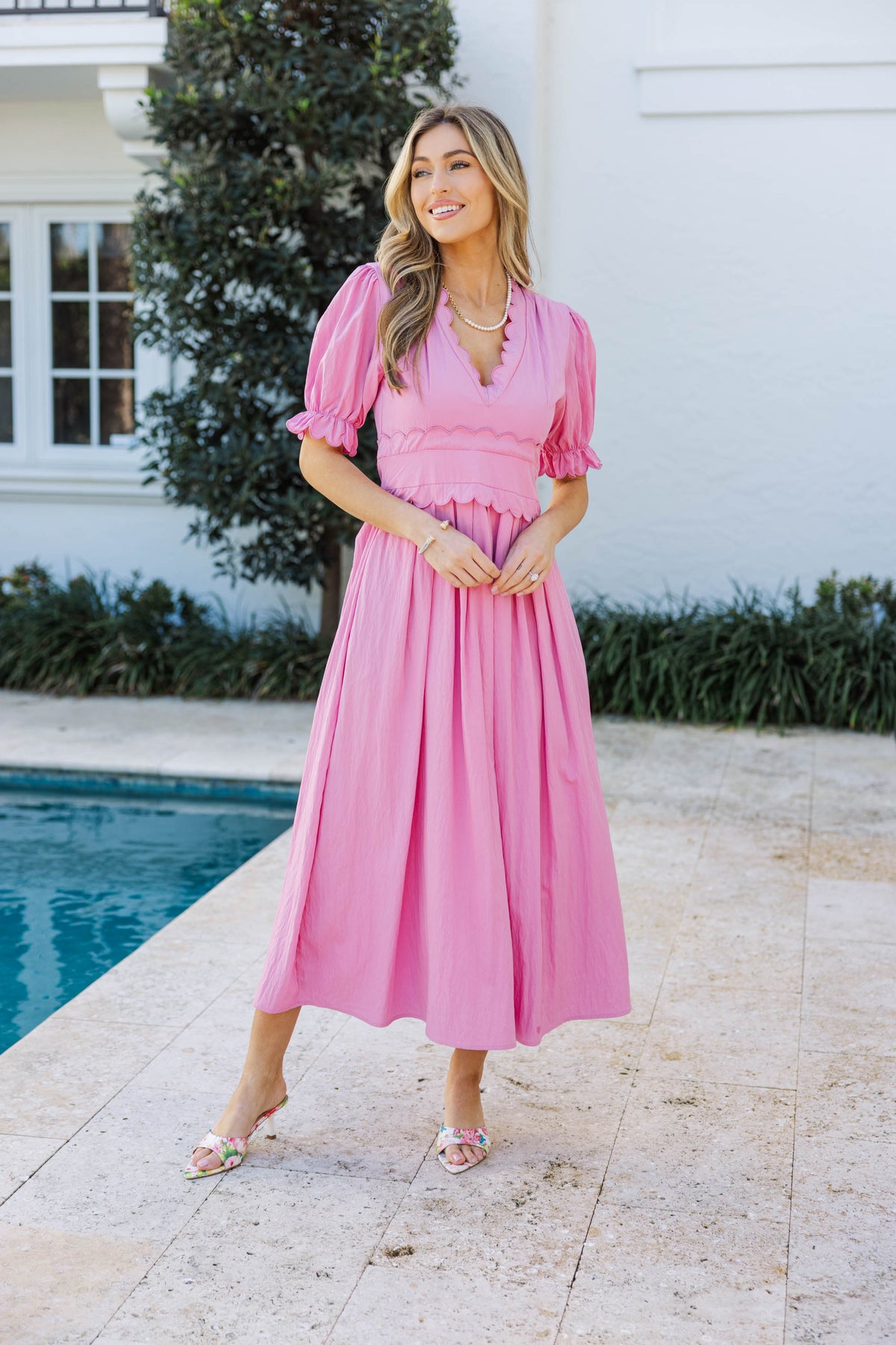 Feeling The Best Pink Scalloped Midi Dress – Shop the Mint