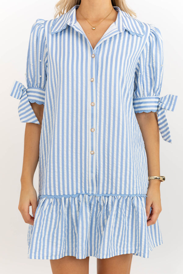 All The Hope Light Blue Striped Dress