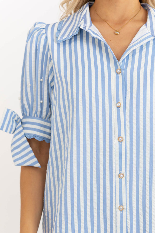 All The Hope Light Blue Striped Dress