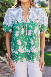 Simply Put Together Green Floral Blouse