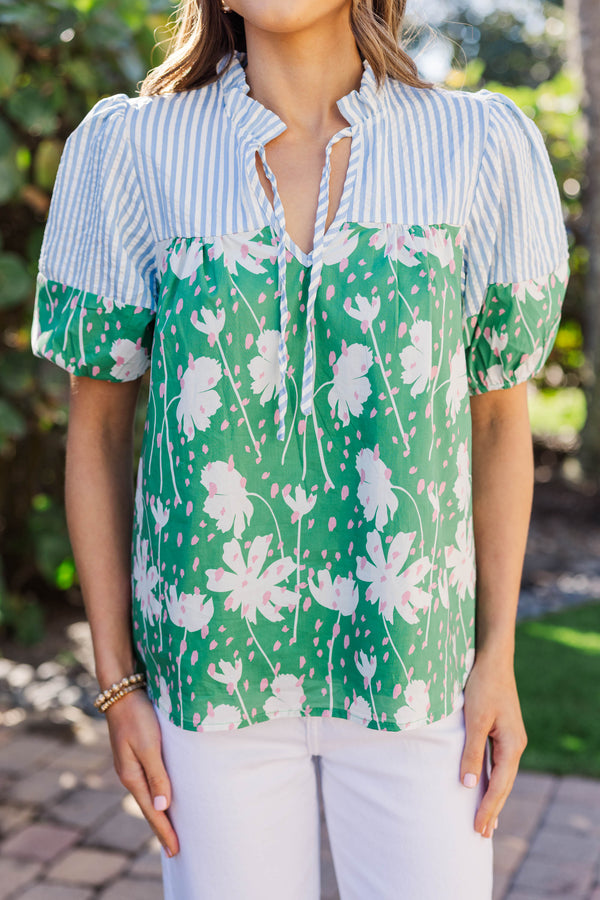 Simply Put Together Green Floral Blouse