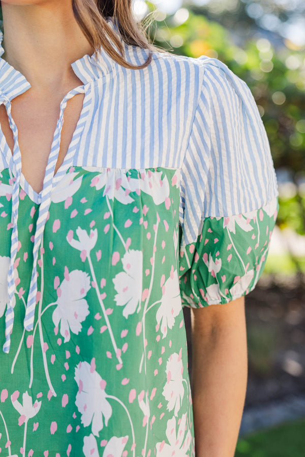 Simply Put Together Green Floral Blouse