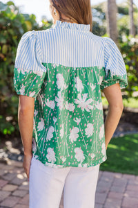 Simply Put Together Green Floral Blouse