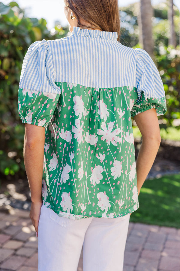 Simply Put Together Green Floral Blouse