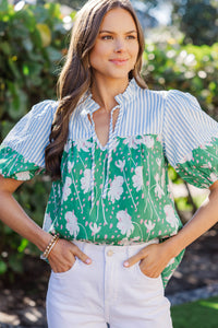 Simply Put Together Green Floral Blouse