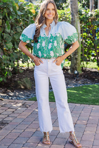 Simply Put Together Green Floral Blouse