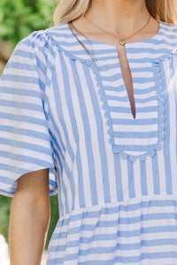 Easy Win Light Blue Striped Midi Dress