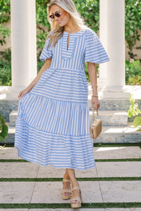 Easy Win Light Blue Striped Midi Dress