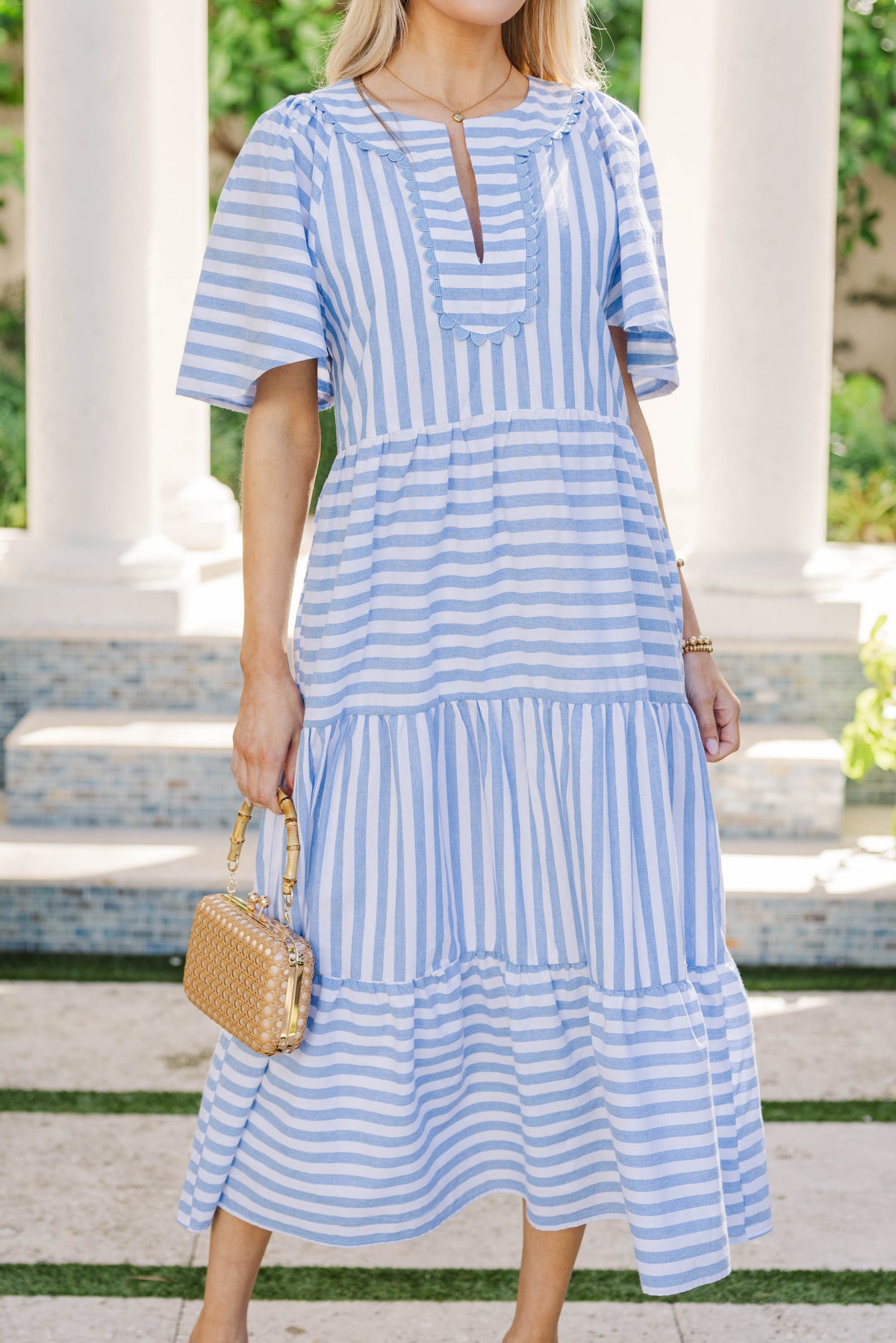 blue white stripe dress Easy Win Light Striped Midi – Shop the Mint striped shirt dress Color:Ocean Channel silk-agr Shirley McLaine costumes from