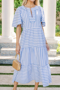 Easy Win Light Blue Striped Midi Dress