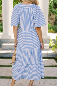 Easy Win Light Blue Striped Midi Dress