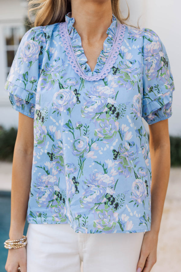 Time Stands Still Light Blue Floral Blouse