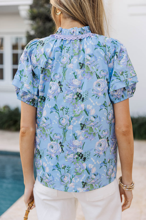Time Stands Still Light Blue Floral Blouse