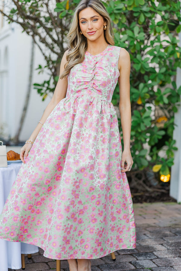 All Together Now Pink Brocade Midi Dress – Shop the Mint