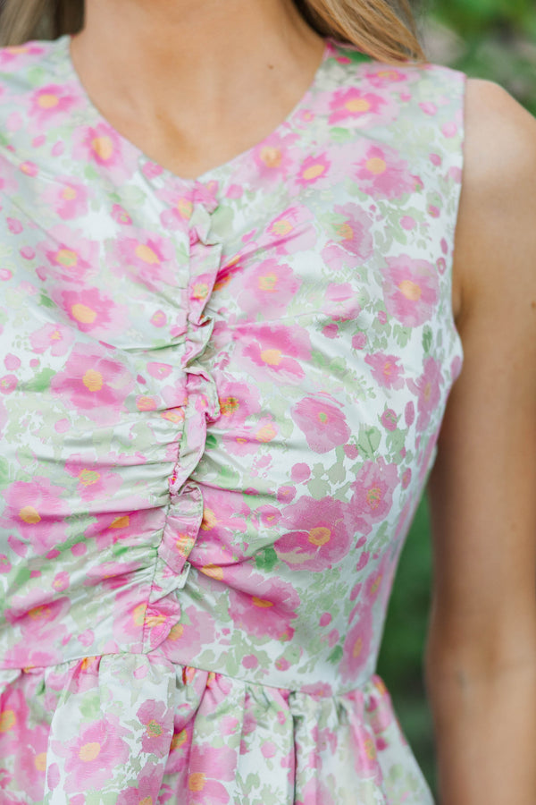 All Together Now Pink Brocade Midi Dress