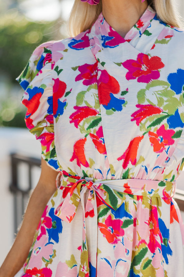 Tasteful Texture Pink Floral Wrap Dress
