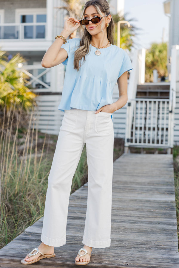 Sweet Daydream Light Blue Pleated Tee
