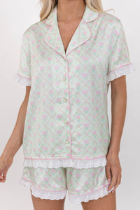 Hello Happy Mint Disty Floral Scalloped Pajama Set