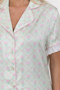 Hello Happy Mint Disty Floral Scalloped Pajama Set
