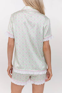 Hello Happy Mint Disty Floral Scalloped Pajama Set