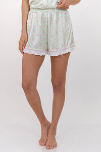 Hello Happy Mint Disty Floral Scalloped Pajama Set