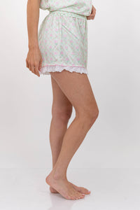 Hello Happy Mint Disty Floral Scalloped Pajama Set