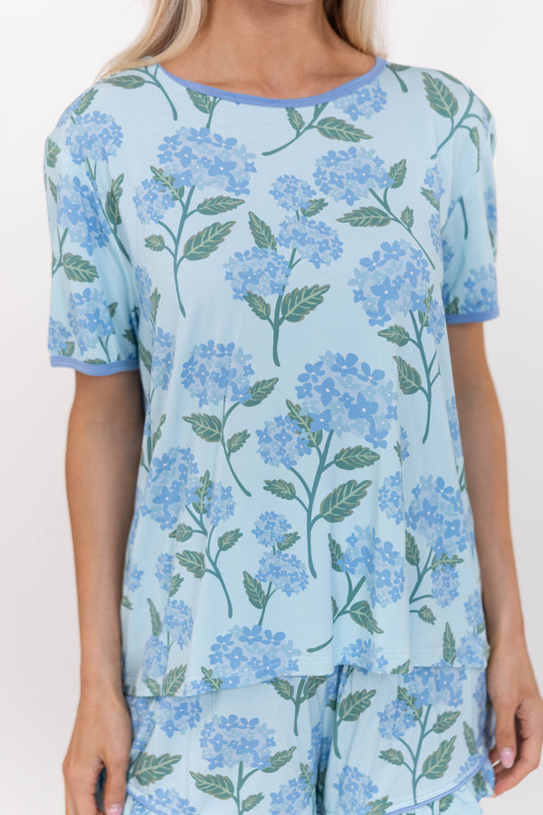 All Snuggled Up Light Blue Floral Bamboo S/S Pajama Set