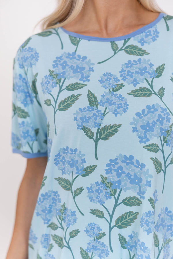 All Snuggled Up Light Blue Floral Bamboo S/S Pajama Set