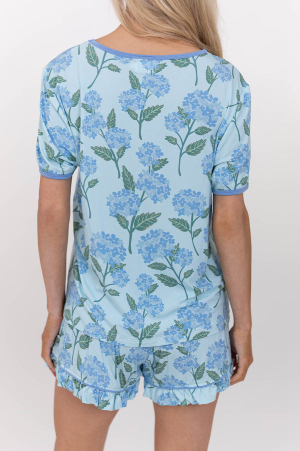 All Snuggled Up Light Blue Floral Bamboo S/S Pajama Set