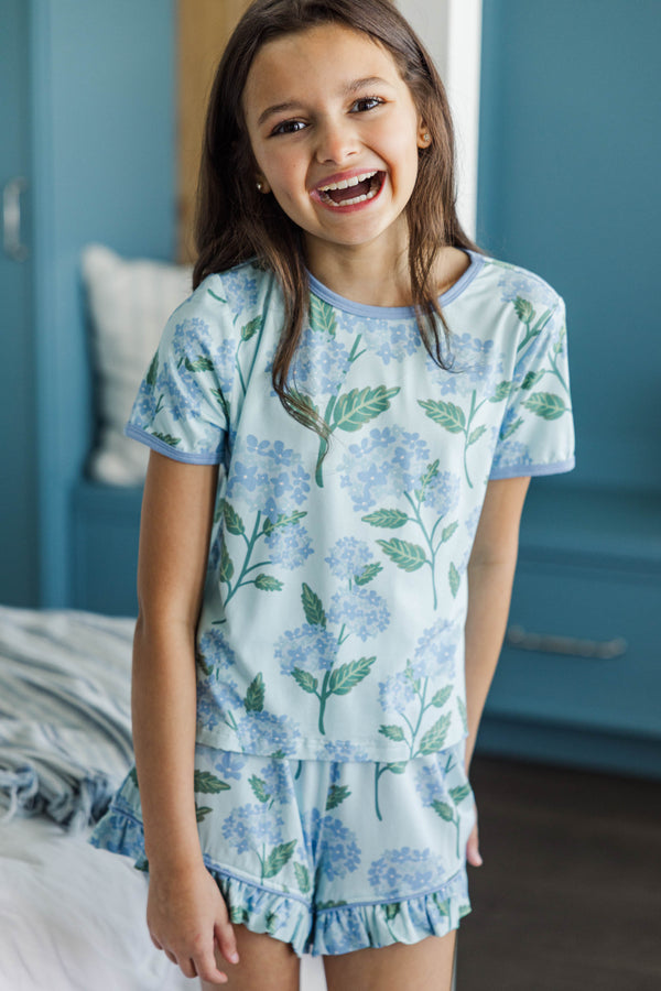 Girls: All Snuggled Up Light Blue Floral Bamboo Lounge Set