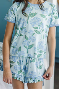 Girls: All Snuggled Up Light Blue Floral Bamboo Lounge Set
