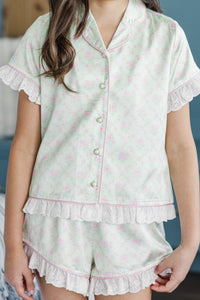 Girls: Hello Happy Mint Disty Floral Scalloped Pajama Set