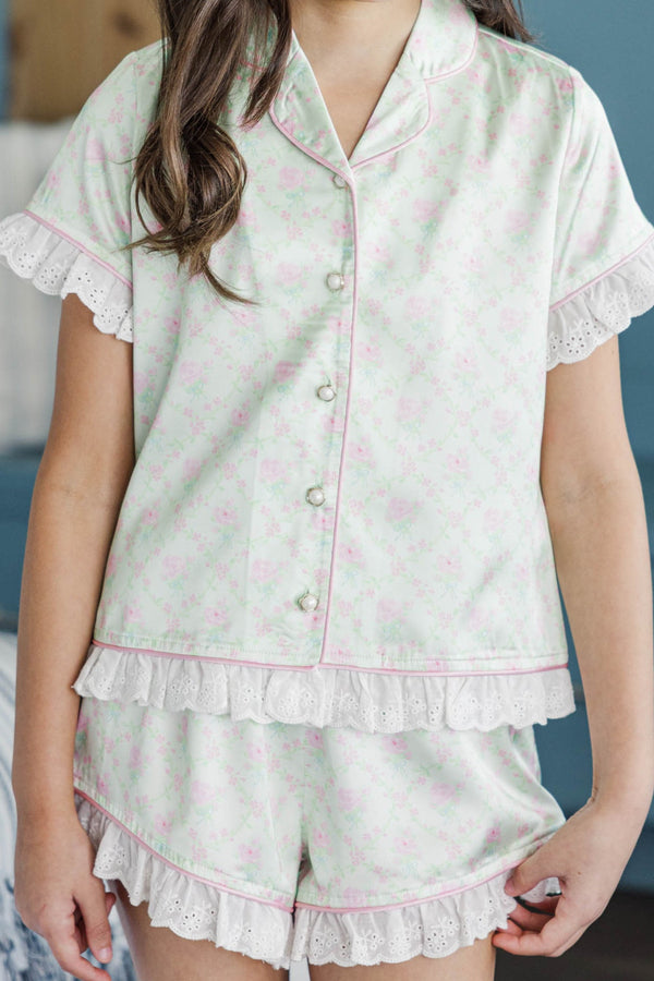 Girls: Hello Happy Mint Disty Floral Scalloped Pajama Set
