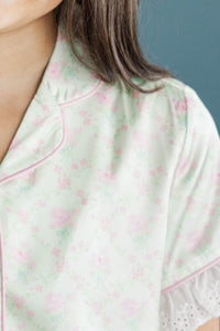Girls: Hello Happy Mint Disty Floral Scalloped Pajama Set