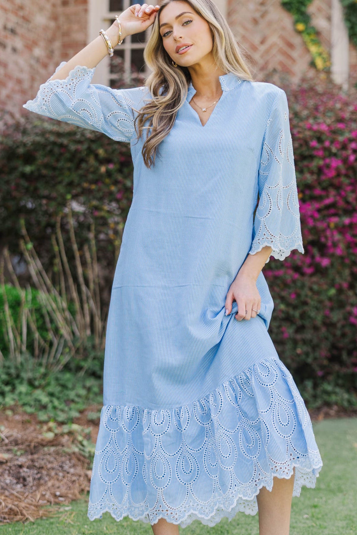 My Kind Of Day Blue Eyelet Midi Dress, X-Small - The Mint Julep Boutique