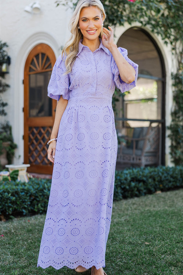 My Lucky Charm Lavender Eyelet Midi Dress