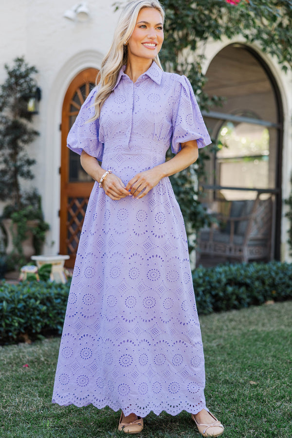 My Lucky Charm Lavender Eyelet Midi Dress
