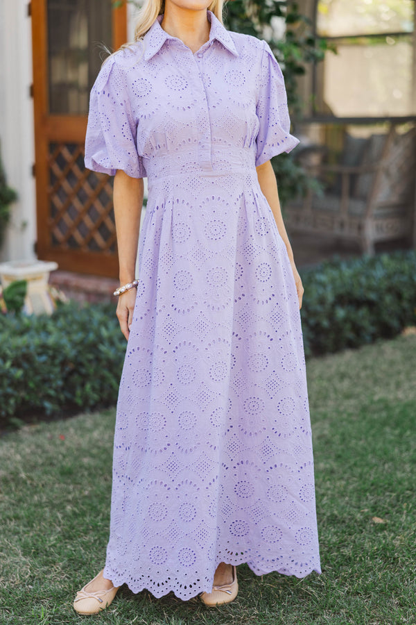 My Lucky Charm Lavender Eyelet Midi Dress