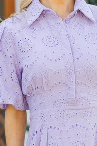 My Lucky Charm Lavender Eyelet Midi Dress